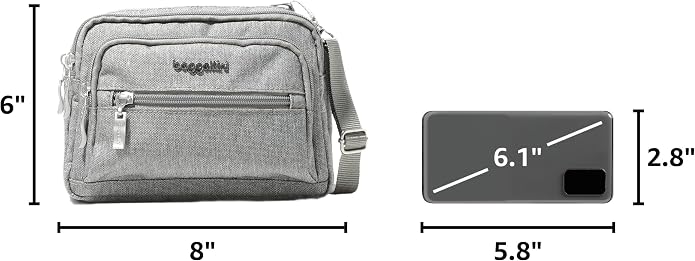 Baggallini Triple Zip Small Crossbody Bag for Women - Lightweight Convertible Fanny Pack Belt Bag