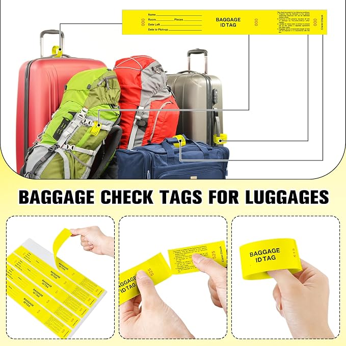 Feifeiya 1000 Hotel Luggage ID Tags with Transfer Tape on Back Paper Baggage Claim Check Tags Numbering from 000 to 999 Baggage Identification for Hotel Suitcase Motel Bag (Yellow)