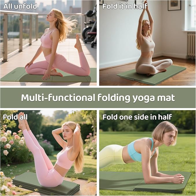 Foldable Yoga Mat (12mm) Exercise Mats for Home Workout,Comfortable and Durable,Thick-Portable Folding Mat,Non Slip,Pilates Mat Thick,Outdoor Use,Meditation,Travel,Camping（71"x24" x0.47"）