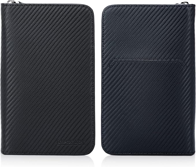 Polare Full Grain Leather Passport Holder Cover Case for Men RFID Blocking Travel Wallet Holds 4 Passports (Carbon Black)