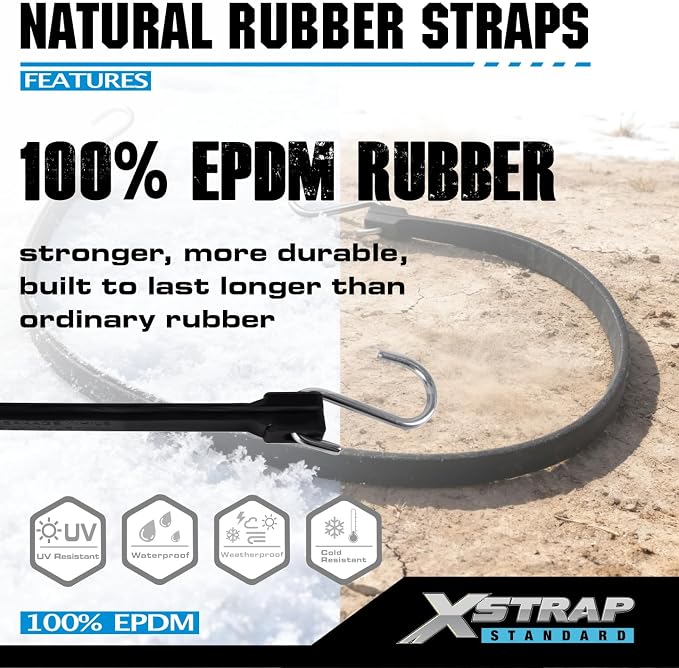 XSTRAP STANDARD 20 Pack 15'' Adjustable Rubber Tarp Straps, EPDM Bungee Cords with Metal S Hooks Tie Down Straps for Outdoor, Tarp Covers, Canvas Canopies, Motorcycle, and Cargo
