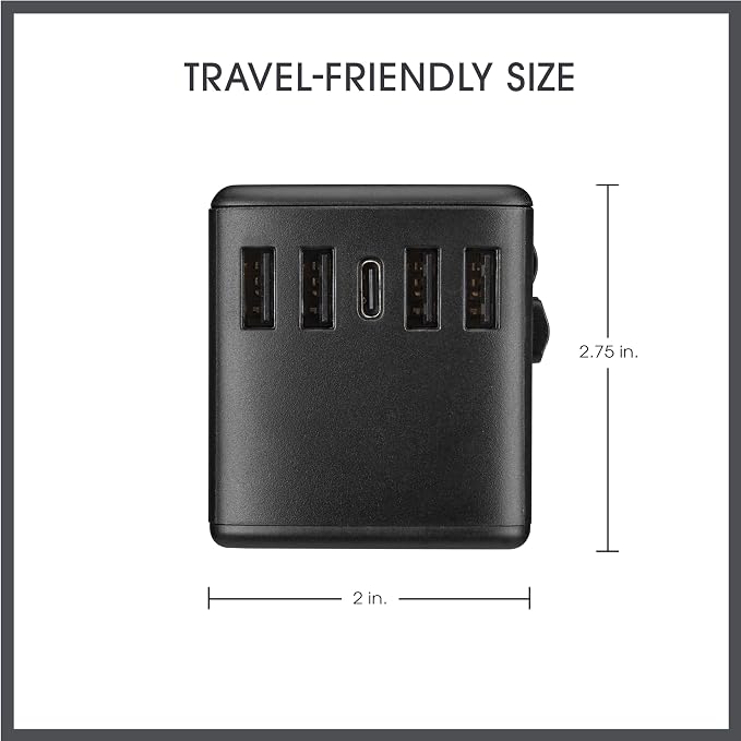 Conair Fast Charge Universal Travel Adapter - All-in-One European and Worldwide Travel Plug Adapter with Surge Protection - Includes USB C Port