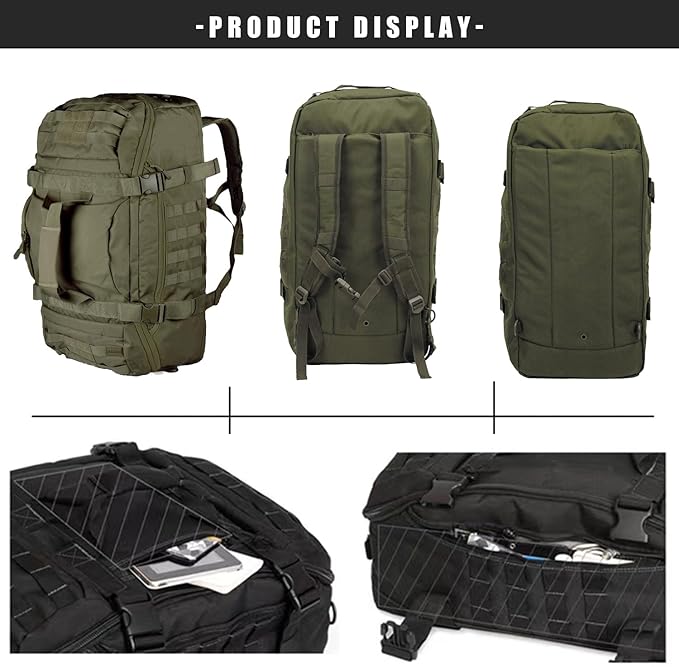 Miramrax Travel Duffle Bag Backpack for Men - Large Tactical Bags Weekender Gym Bag for Overnight Traveling Military Workout Deployment Sports (Green, 45L)