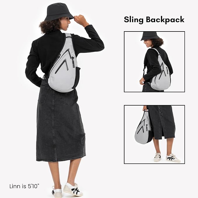 Sherpani Esprit, Anti Theft Sling Bag, Right-Handed Sling Purse, 10L Travel Bag, Crossbody Backpack, Travel Gift, Fits 10 Inch Tablet (Sterling)