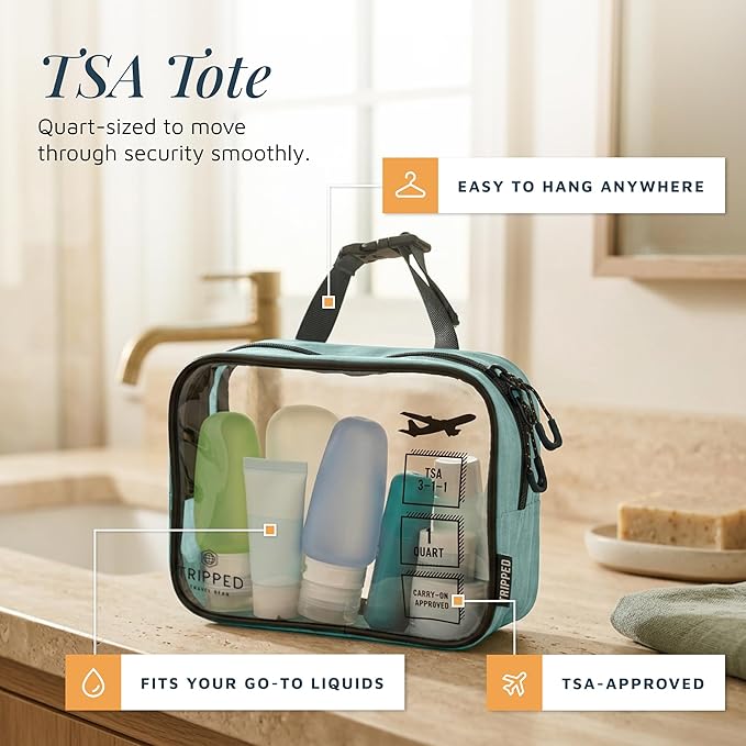Toiletry Bag Kit 3 Piece Set: Hanging Travel Toiletry Bag + 311 TSA Cosmetic Liquid Bag + Accessory Organizer Pouch