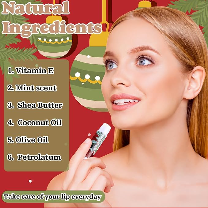50 Sets 200 Pcs Christmas Hand Lotion and Lip Balm Sets Christmas Stocking Stuffers Holiday Treat Gifts Goodie Xmas Party Supplies for Women Men Lip Care with Organza Bags Tags (Vintage Style)