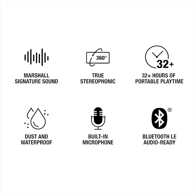 Marshall Emberton III Portable Bluetooth Speaker - Rugged Waterproof/Dust-Proof Design | Loud Stereo Sound, Deep Bass | Compact and Wireless for Travel and Outdoors - Black and Silver