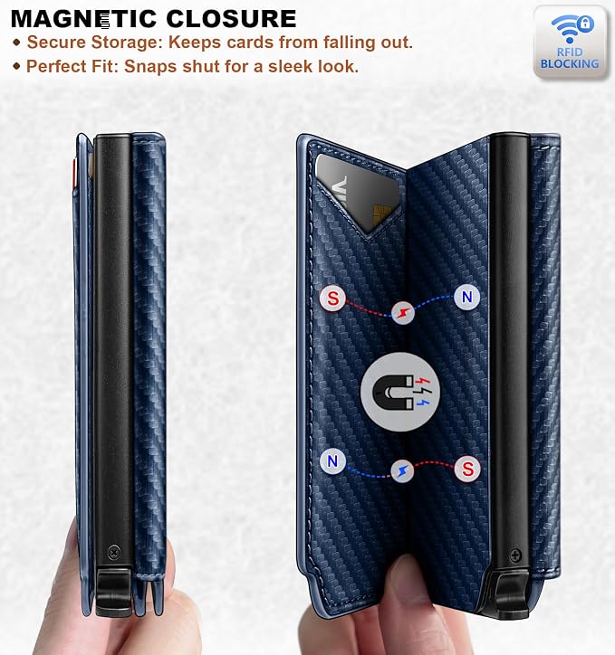 BULLIANT Men Wallet Leather Wallet Card Holders Money Clip for Men 10Cards-Magnetic Flip on Metal Case