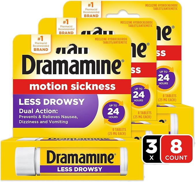Dramamine All Day Less Drowsy, Motion Sickness Relief, 8 Count, 3 Pack