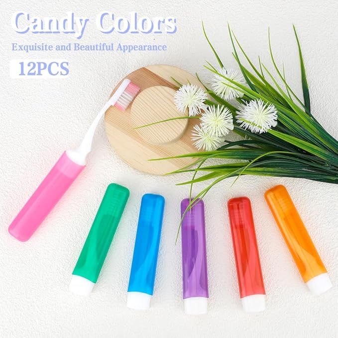 Travel Toothbrush, 12PCS Travel Toothbrush Set, Mini Toothbrushes Soft Portable Toothbrushes Travels with Tooth Brush Cover Small Folding Toothbrush Individually Wrapped for Camping Home