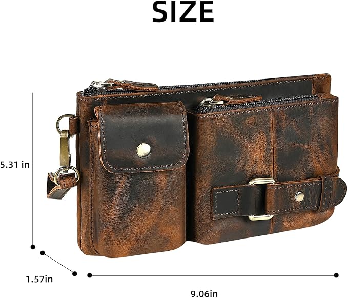 Water Resistant Canvas + Leather Hiking Riding Travel Fanny Waist Pack Small Phone Pouch For Men Women FB811-29 (Z-8135-100% Leather)