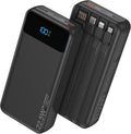 Nusyddy Portable Charger 20000mAh 22.5W w/4 Built-in Cables/6 Outputs Black | High capacity, Fast Charge, LED Display, Pass Through Charging, Charge 6 Devices at once, TSA Approved, Fits iPhone, Samsung