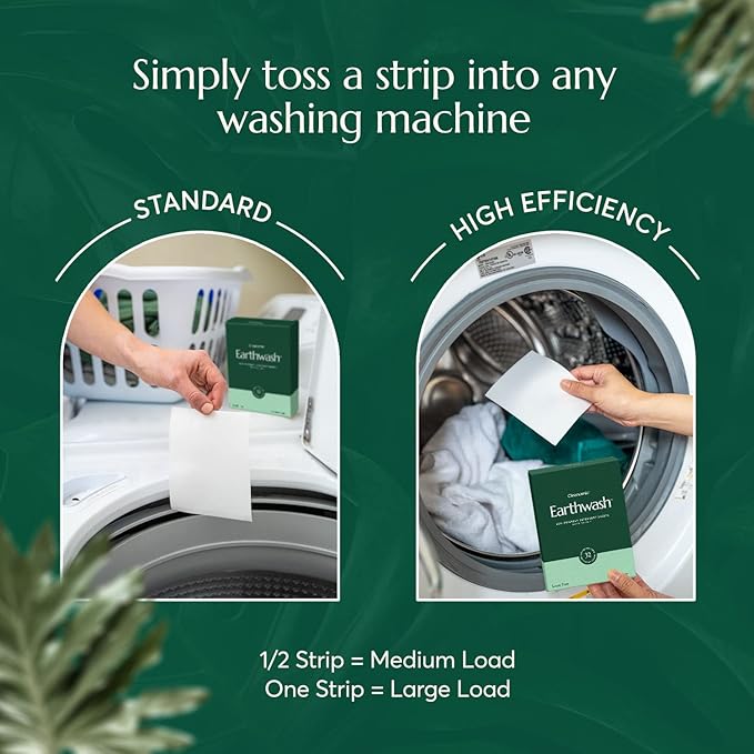 Earthwash Laundry Detergent Sheets (Up To 192 Loads) 96 Scent Free Sustainable Sanitizer Strips - Ideal for Travel & Home Liquidless Laundry by Cleanomic