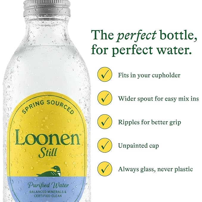 Loonen Still Spring Sourced Water, Glass Bottled with Minerals, Magnesium, Potassium, Calcium, Sodium, PFAS Free, Plastic Free, NSF Certified, American Made, Clean Hydration, Pack of 6, 750mL