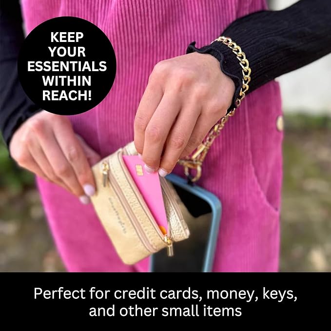 Save the Girls Clip and Go Phone Metal Chain with Pouch (Gun Metal - Black Pouch) – Stylish Phone Lanyard Crossbody with Wallet for Women, Hands-Free Carrying and Adjustable Crossbody Chain Strap