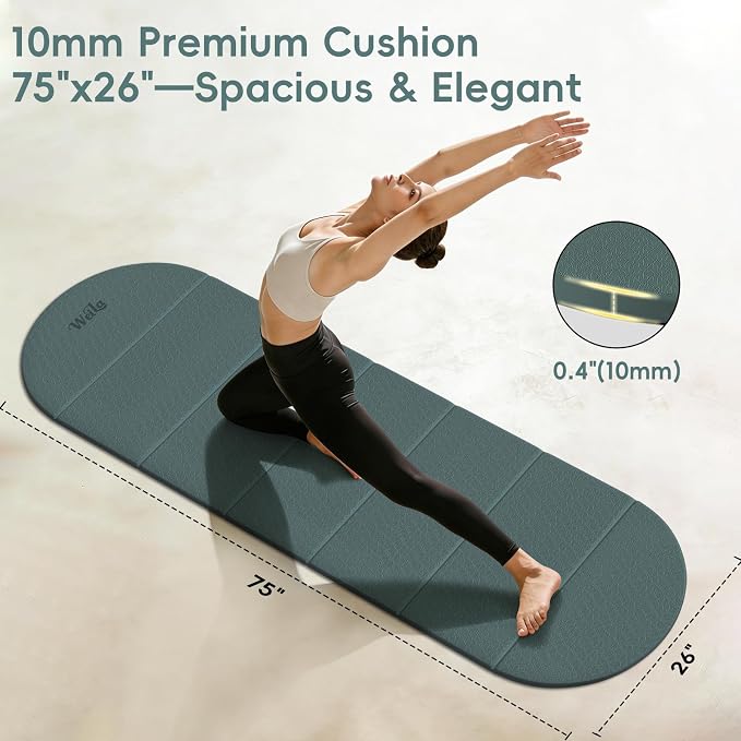 Foldable Yoga Mat 10mm Thick TPE, Double-Sided Textured Non-Slip Dual-Color Mat, 7-Fold Portable for Yoga, Pilates, Floor Workouts, Home Gym & Travel, 75"x26"