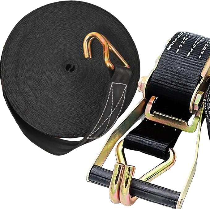 2 Pack Ratchet Straps Heavy Duty, 10000 LBS Break Strength Ratchet Strap Tie Down, 2” x 49ft Black Tie-Down Ratcheting Cargo Truck Straps with Durable Double J Hook for for Truck