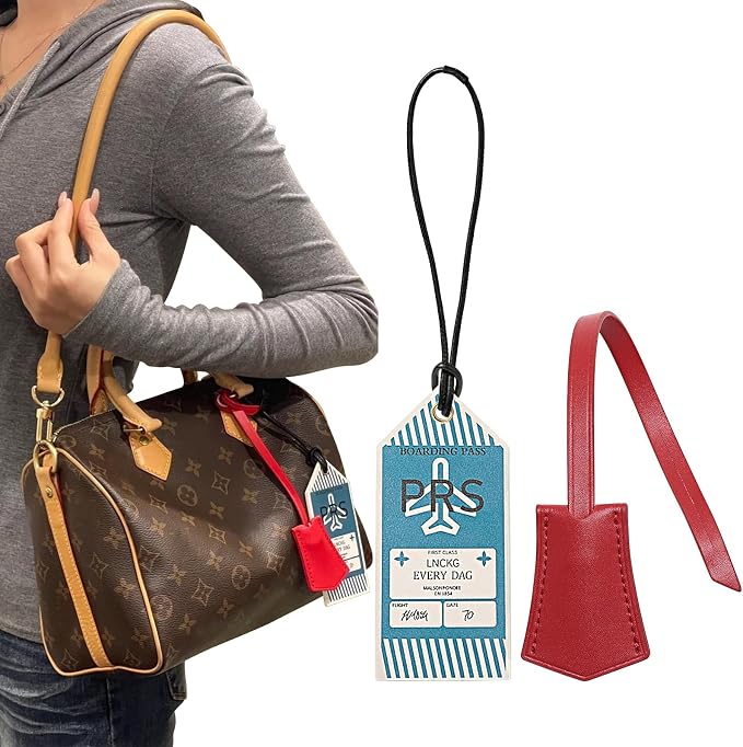 jiesinlov Microfibre Leather Tags for Speedy 25 30 35 Handbag,Luggage or Suitcase Tag (Boarding Pass-Red Tag)