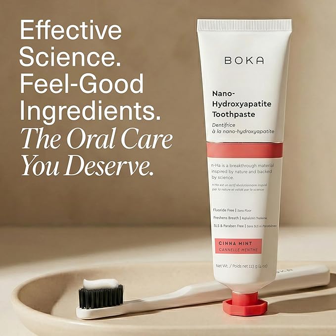 Boka Fluoride Free Toothpaste, Nano Hydroxyapatite Toothpaste, Appropriate for Sensitive Teeth - for Adult Oral Care - Cinnamon Mint Flavor, 4 Fl Oz 1Pk US Manufactured