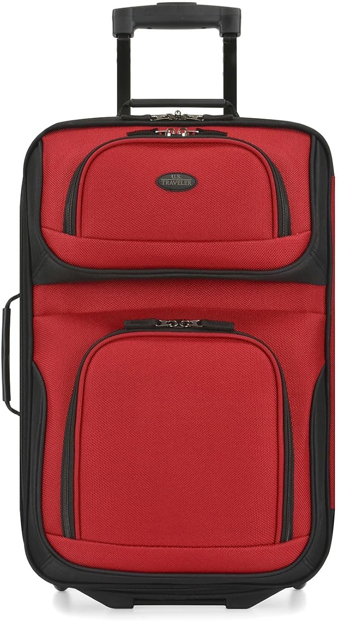 U.S. Traveler Rio Lightweight Softside Rolling Carry-on Suitcase, 2-Wheel Single, Red