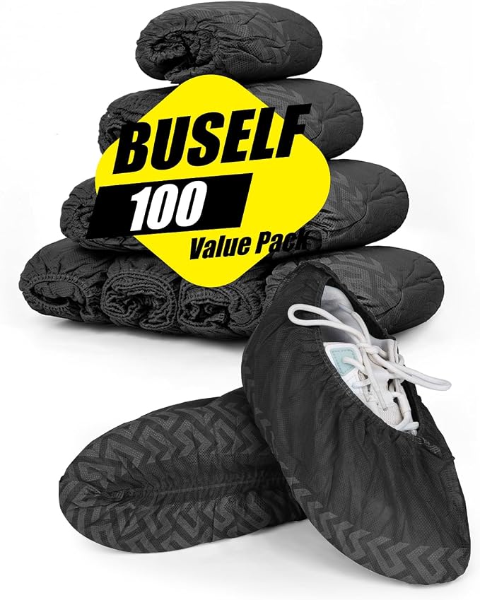 Buself 100 Count Shoe Covers Disposable Non-Slip, Premium Cloth Boot Covers, Slip-resistant, Durable, Breathable, Non-toxic, Recyclable