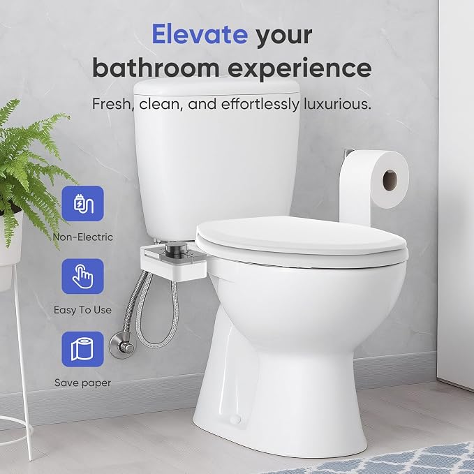 Upgrade Non-Electric Bidet Toilet Seat, Fits Elongated Toilets, Self-Cleaning, Bidet Attachment for Rear & Feminine Wash, Ambient Water Temperature - Bidet with Easy Installation