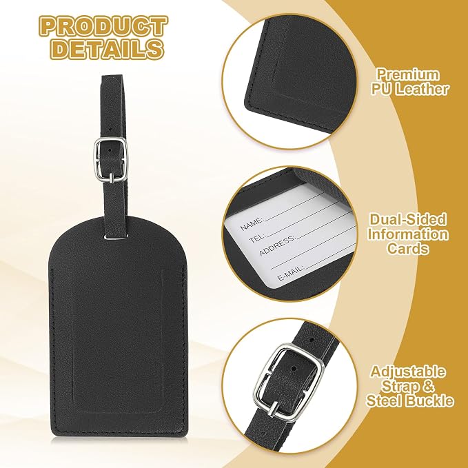 PATIKIL Leather Luggage Tag, 30 Pcs Luggage Tags Pu Bag Tags for Suitcases Airplane Travel Essentials, Black