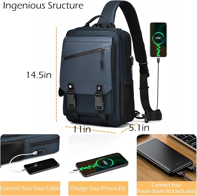 Leaper Anti-Theft Crossbody Sling Bag：one-handed quick-open lock in 3 seconds & hidden zippered pockets for Travel, Work & Daily Commute, DarkGreen
