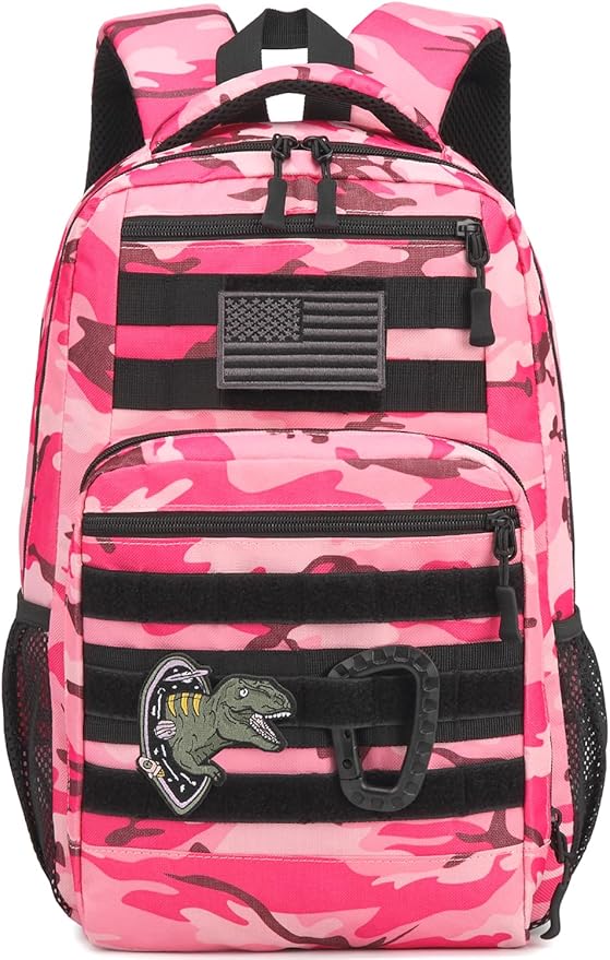 Kids Tactical Backpack Army Molle Bookbag Military Boys Backpack for School, Outdoor, Camping, Pink CM