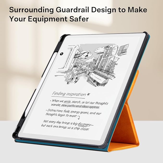 CoBak Case for 11" Kindle Scribe 3rd Generation 2025, Kindle Scribe Colorsoft with Two Viewing Angles - All New PU Leather Cover with Auto Sleep Wake, Pen Holder. Orange Crossgrain