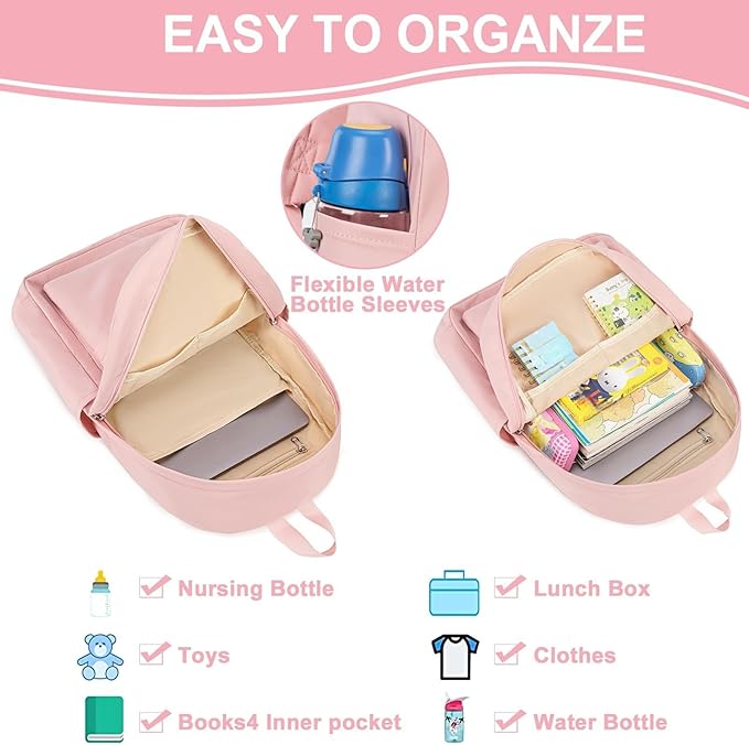 LOIDOU Backpack for Girls School Backpacks Bookbags for Elementary Middle School Women Laptop Backpacks (Solid Pink, L-17)