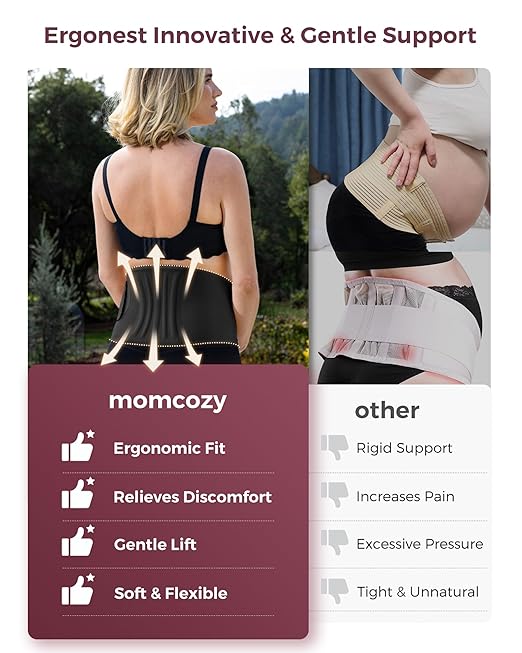 Momcozy Belly Bands for Pregnant Women, One-Piece & Portable Pregnancy Belly Band with Ergonest Back Support & Breathable Fabric – Adjustable Maternity Belt for Small/Round/High-Carrying Belly
