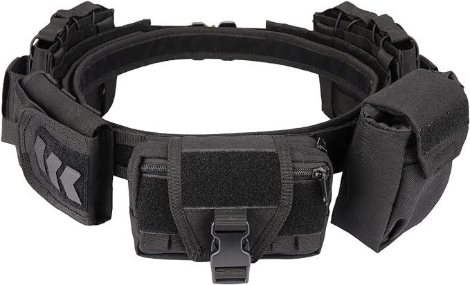 YAKEDA Tactical Battle Belts for Men- Quick Release Trigger Airsoft Belt Heavy Duty Belts with Pouches 7 PCS