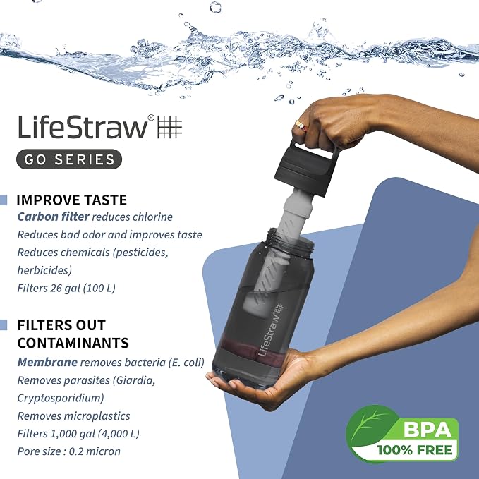LifeStraw Go Series — BPA-Free Water Filter Bottle for Travel and Everyday Use removes Bacteria, Parasites and Microplastics, Improves Taste, 1L, Nordic Noir'