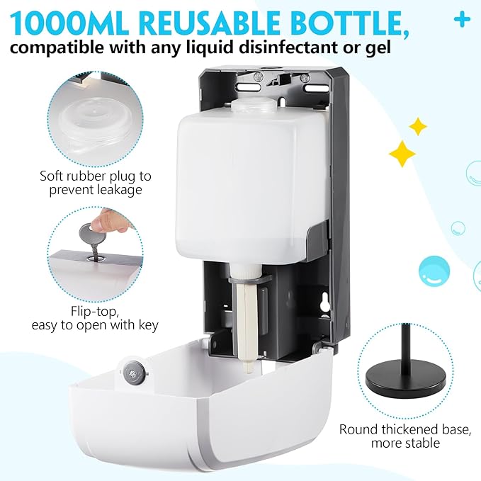 Blulu 1 Pack Manual Home Hand Sanitizer Dispenser with Stand and Drip Catcher and Refillable Bottle Stand Sanitizing Station for Restaurants, Schools, Churches
