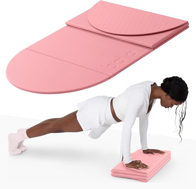 Bala Compact Workout Mat for Gym - 12MM Thick Slip-Resistant, Sweat Absorbing, & Foldable Yoga Mat for Pilates, Core Training & Exercise - Home Fitness Essentials for Women & Men - Travel-Friendly