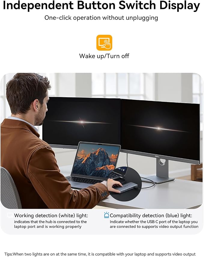 USB C Docking Station Dual Monitor for Dell/HP/Lenovo/Surface Laptop, 15 in 1 Triple Display Multiport Adapter Hub, USBC Dock Dongle with 2 HDMI+VGA+6 USB C/A+Button+100W PD+Ethernet+SD/TF+Audio