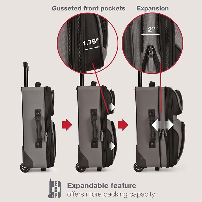 U.S. Traveler Rio Lightweight Softside Rolling Carry-on Suitcase, 2-Wheel Single, Grey