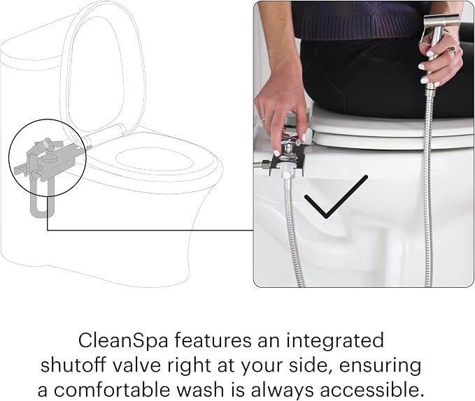 Brondell MBH-40-S CleanSpa Luxury Handheld Bidet Attachment for Toilet with Stainless Steel Holster and Built-In Shut Off Valve, Dual Spray Options, Includes Spiral Metal Hose, Stainless Steel