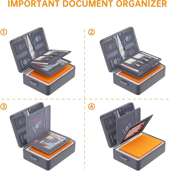 DocSafe 5200°F Document Organizer with Lock,Upgraded Heat Insulated Fireproof＆Waterproof Box 8 Layers File Organizer,Portable Home Travel Safe Storage for Important Documents, Files,Gray (Soft) | Heat Insulated 8 Layers File Protection Bag,Water-Resist...