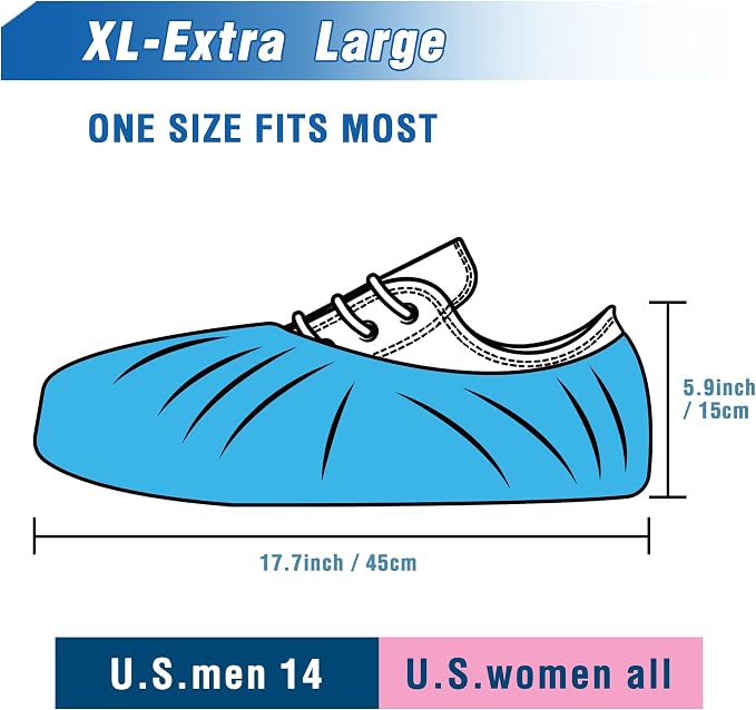 ProtectX Disposable Shoe & Boot Covers, XL Extra Large, 2000-pack (1000 pairs), Waterproof, Slip Resistant, Durable CPE plastic, Fits up to Men’s 14 US Size and All Women’s US Size Shoes