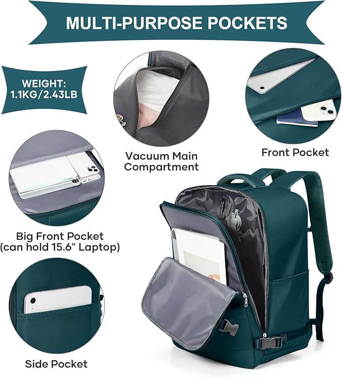 coowoz Vacuum Backpack Travel with Pump,Travel Backpack with Vacuum System For Women Men,Carry On Backpack,Hiking Backpack Waterproof Outdoor Sports Rucksack Casual Daypack,33L(Vacuum pump)