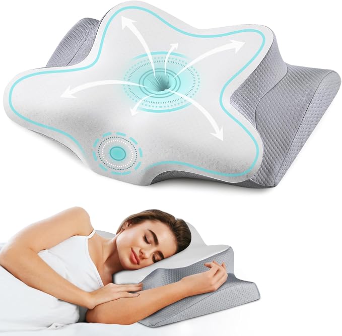 Cervical Neck Pillow for Pain Relief, Ergonomic Memory Foam Support Pillow (Grey)