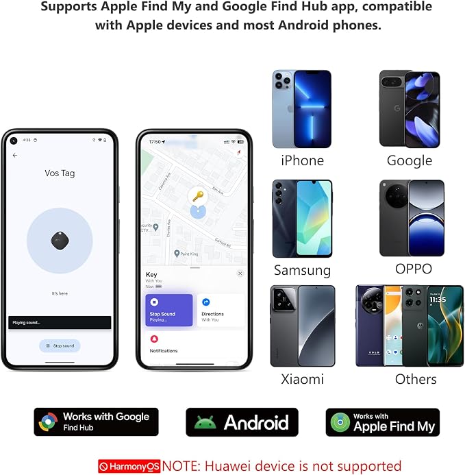 ATUVOS Dual System Air Tracker Tag Pro 4 Pack, Smart Key Finder Works with Android Google Find Hub or iOS Apple Find My APP (Huawei not Supported), Bluetooth Item Locator for Luggage, Suitcase, Wallet
