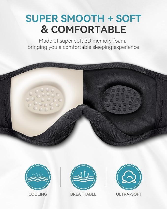 MUSICOZY Bluetooth Sleep Mask Headphones 5.4, Wireless Over-Ear Headphones Washable Zipper Sleep Headphones Mask with HD Stereo Speakers for Side Sleepers Travel & Relaxation, Gifts for Men Women
