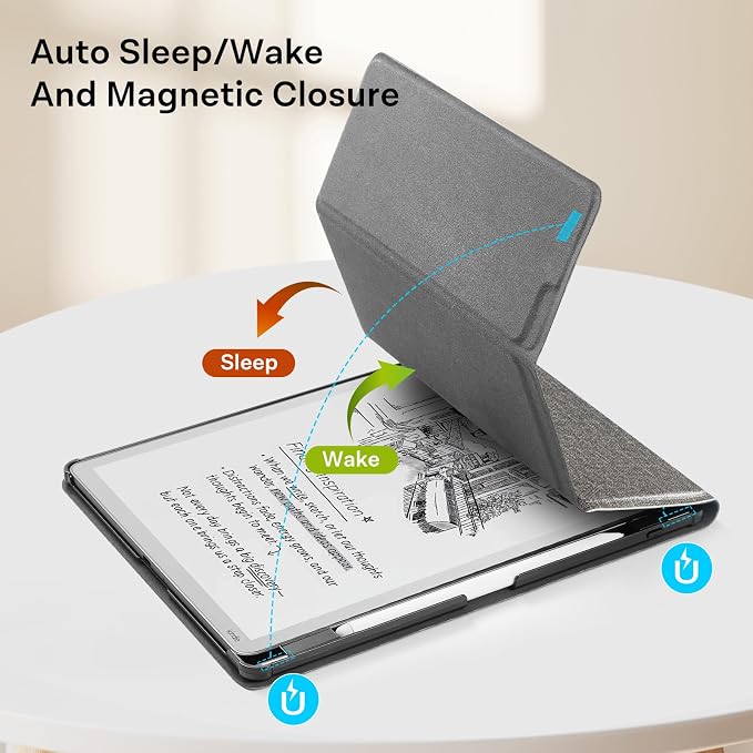 CoBak Case for 11" Kindle Scribe 3rd Generation 2025, Kindle Scribe Colorsoft with Two Viewing Angles - All New PU Leather Cover with Auto Sleep Wake, Pen Holder. Fabric Gray