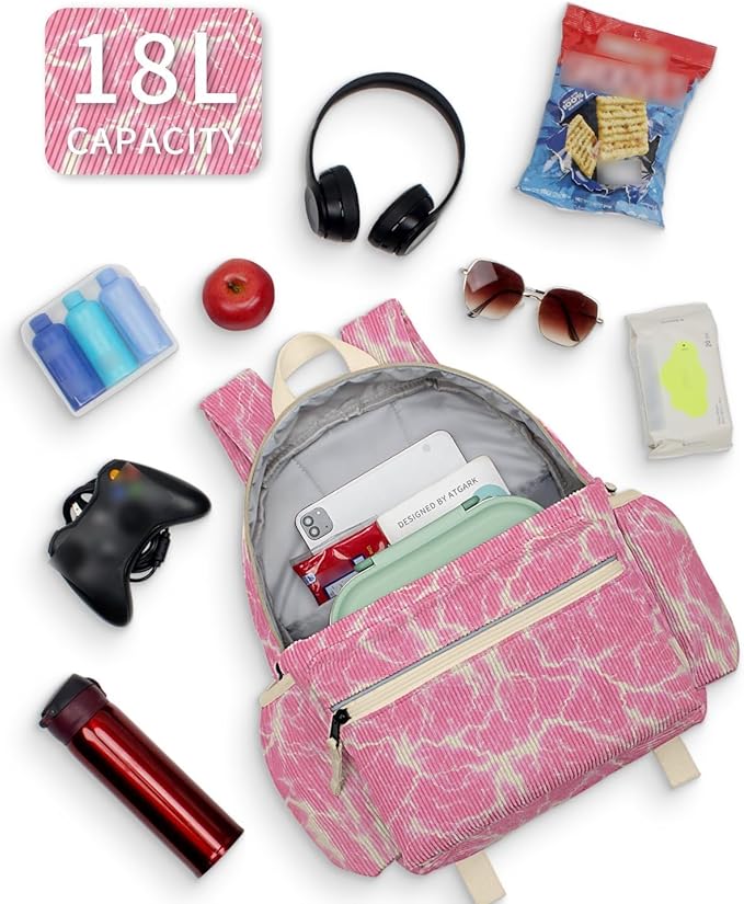 atgark Corduroy Kids Backpack for Girls 6-10: Girls Backpacks for Elementary Kindergarten 15” H Fit Folder
