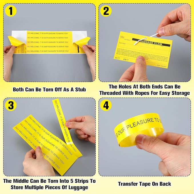 Feifeiya 500 Hotel Luggage ID Tag Paper Baggage Claim Check Tag Numbering from 000 to 499 Baggage Identification Suitcase(Yellow)