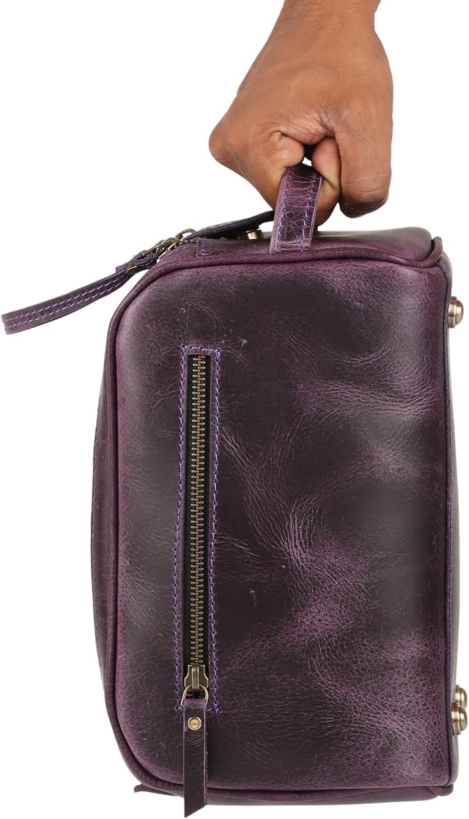KomalC Travel Toiletry Bag – Premium Leather Dopp Kit for Men & Women with Water-Resistant Lining & Spacious Zippered Organizer