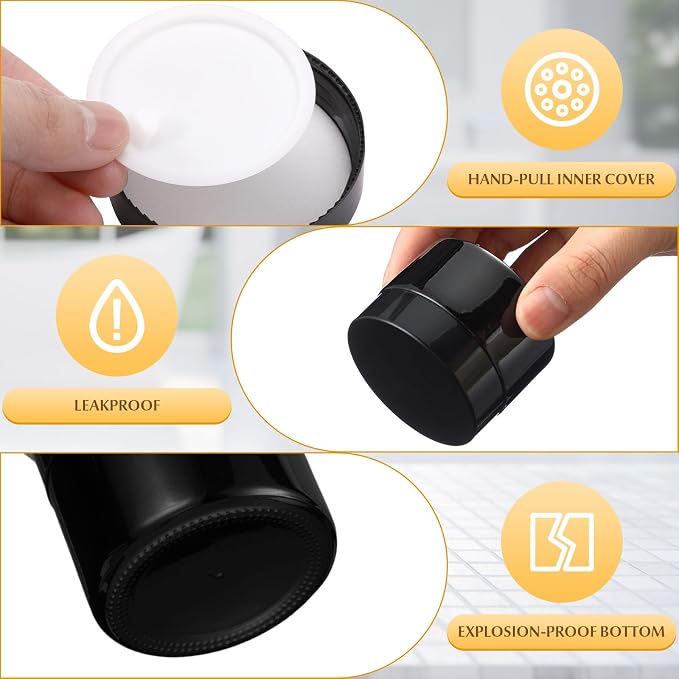 Domensi 60 Pcs 1oz Glass Jars with Lids Bulk Small Glass Salve Tins Cream Container Cosmetic Jars for Travel Balm with Inner Liners for Sample Cream (Black,Black Lid,Plastic Lid)